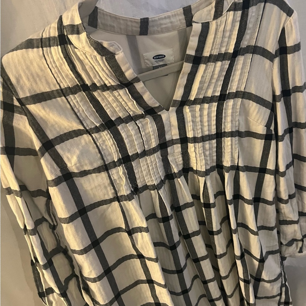 Old Navy Plaid Blouse - Black and White